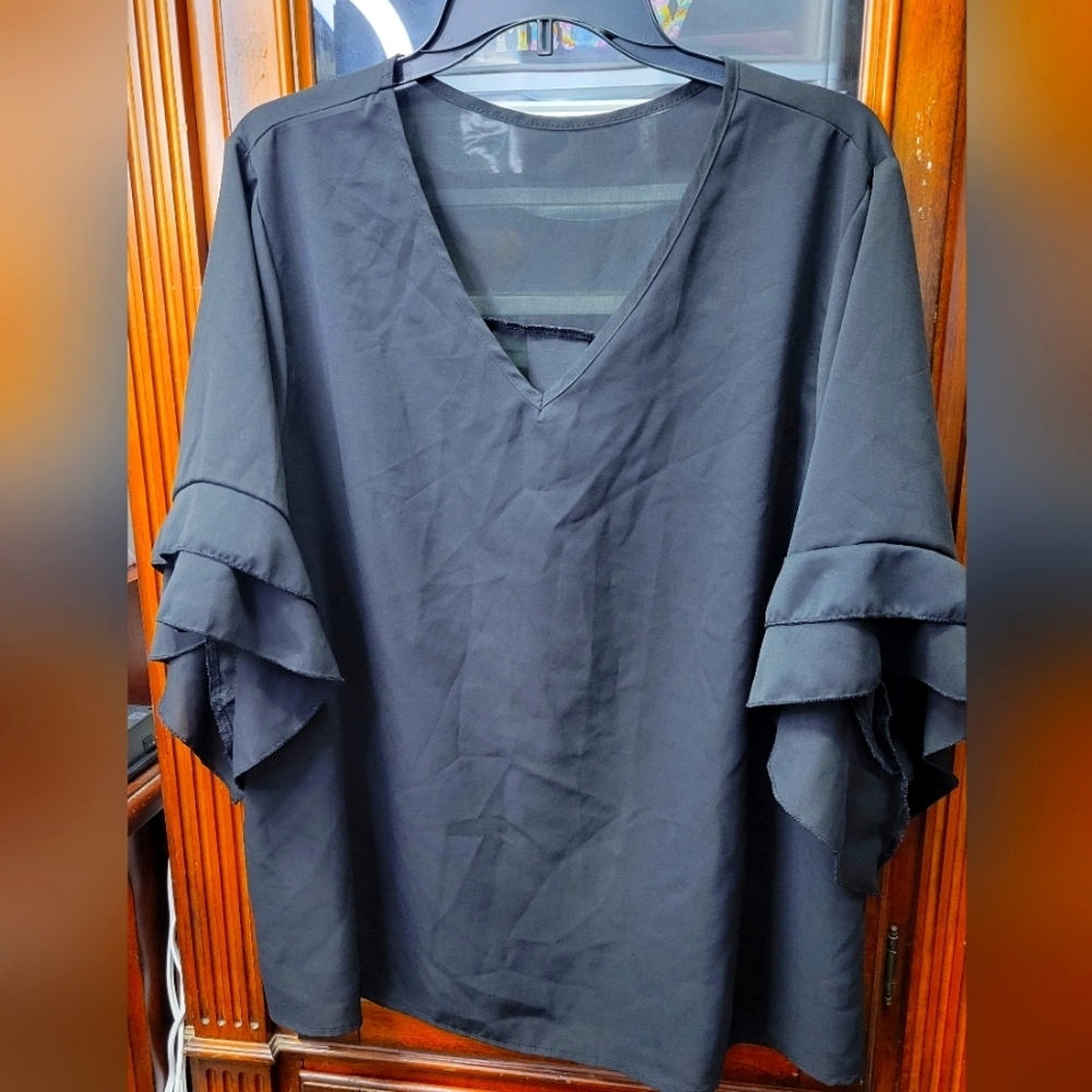 Black V-Neck Sheer 2xl Short Sleeve Shirt